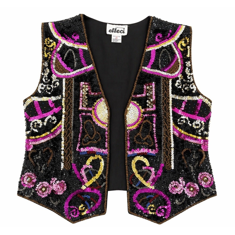 Vintage 1980s Sequin Beaded Vest Art Deco‎ Boho Festival Open Front Maximalist M